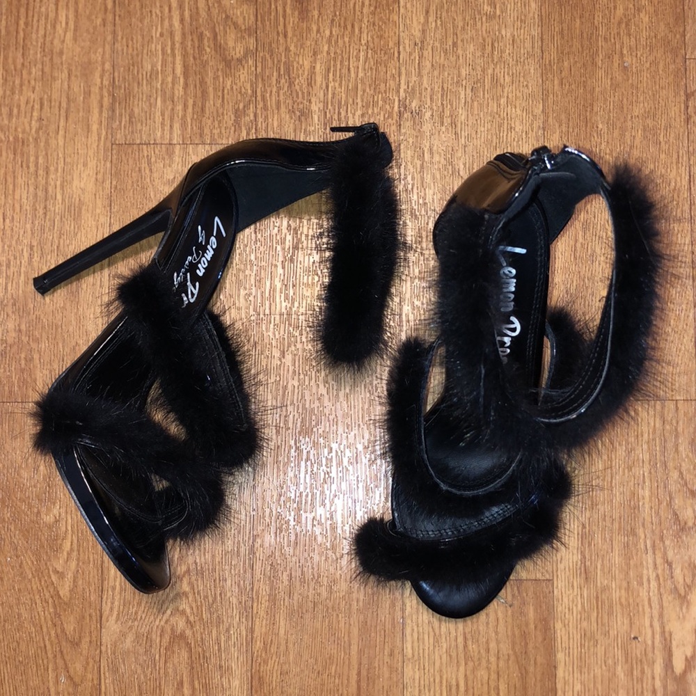 Lemon Drop by Privileged Black Furry Heels